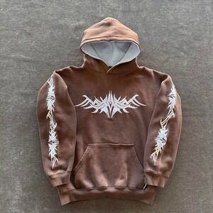 Silver Point Brown Tribal Embroidered Hoodie Mens Medium Y2K Streetwear Hoodie M